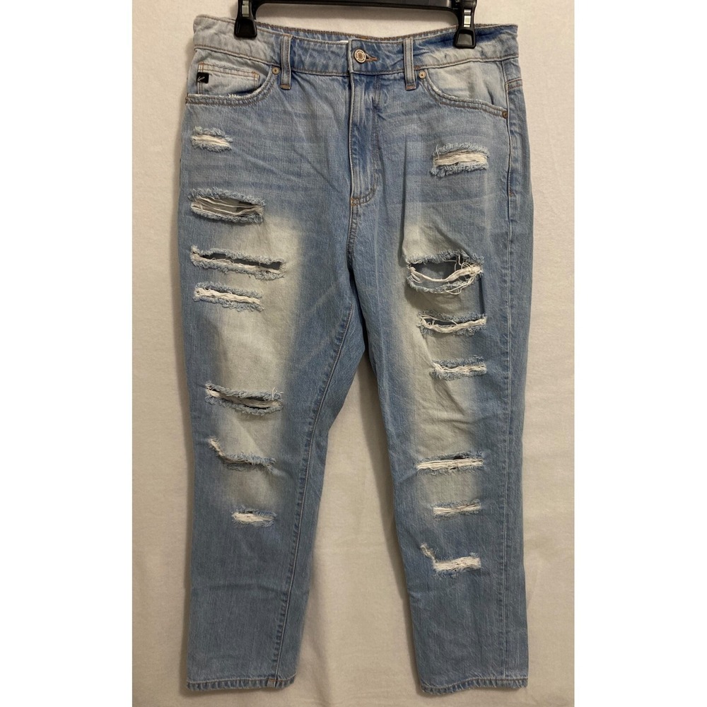 KanCan Jeans Women's 9/28 Blue Estilo High Rise Mom Boyfriend Light Wash Denim